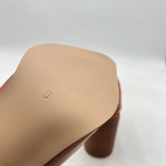 FOWT Crocodile Brown Pointed Toe Slip On Mules Stacked Block High Heel Sandal - Picture 6 of 8